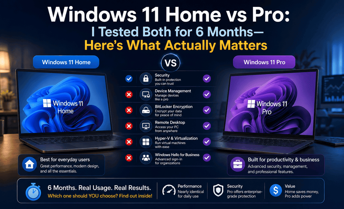 Windows 11 Home vs Pro: I Tested Both for 6 Months