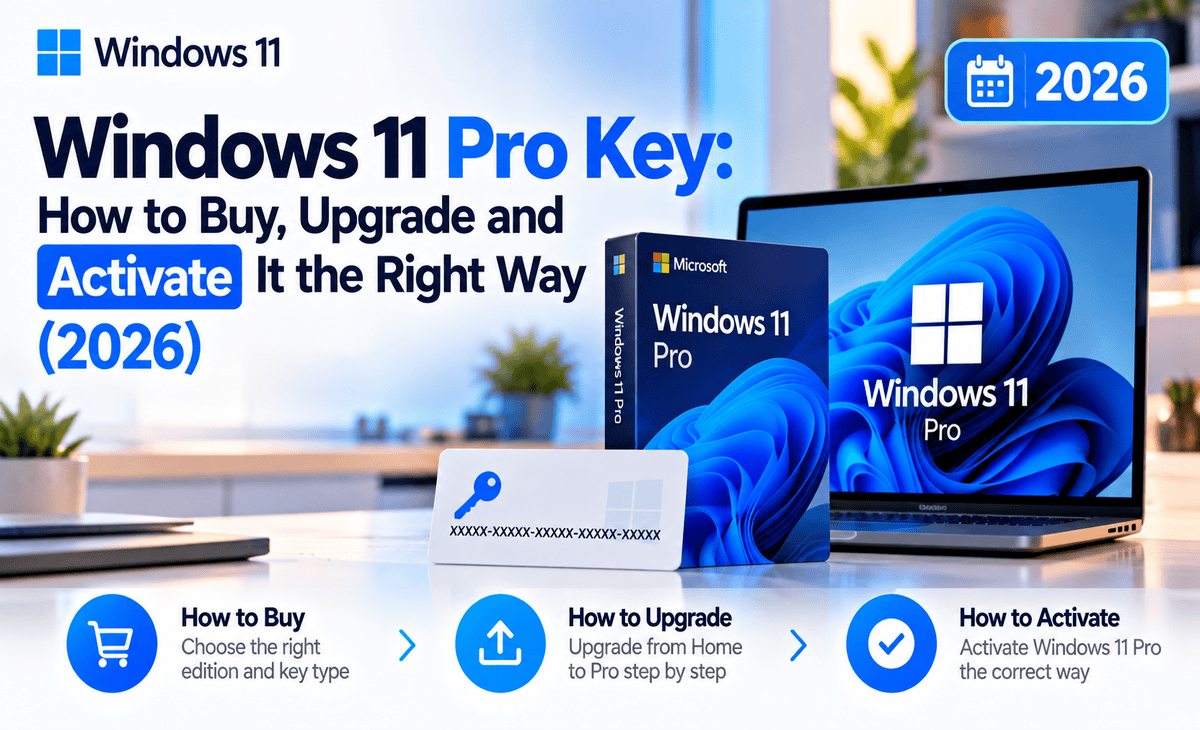 Windows 11 Pro key card with activation screen.